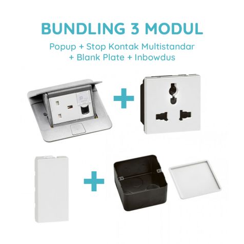 Legrand Bundling Popup Alumunium 3 Modul + Stop Kontak Multistandar dengan CP