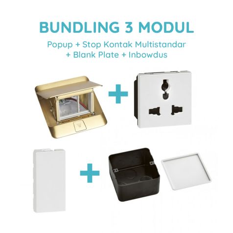 Legrand Bundling Popup Brass 3 Modul + Stop Kontak Multistandar dengan CP