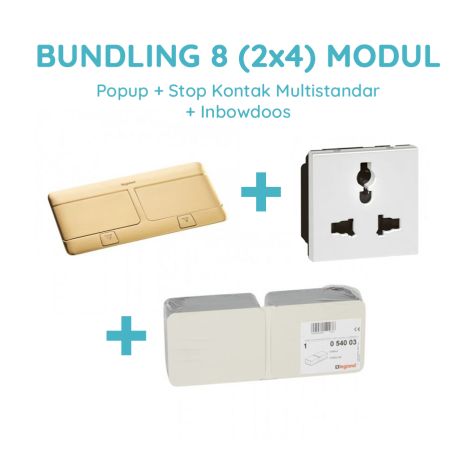 Legrand Bundling Popup Brass 8 Modul + Stop Kontak Multistandar dengan CP