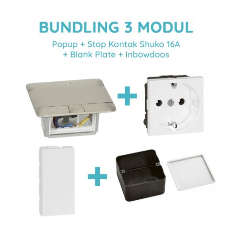 Legrand Bundling Popup Stainless 3 Modul + Stop Kontak Shuko 16A dengan CP