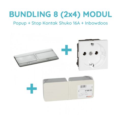Legrand Bundling Popup Stainless 8 Modul + Stop Kontak Shuko 16A dengan CP