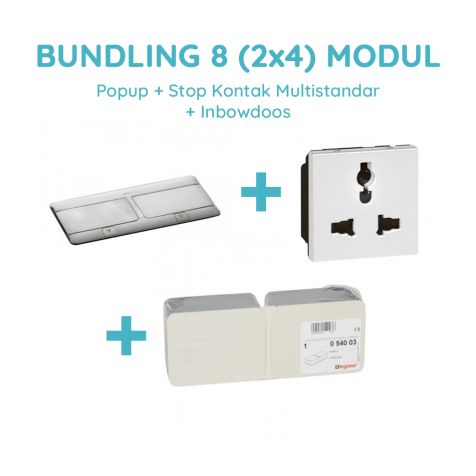 Legrand Bundling Popup Stainless 8 Modul + Stop Kontak Multistandar dengan CP