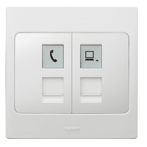 Legrand Mallia - RJ11 + RJ45 Cat 5e - white - with frame - 281166
