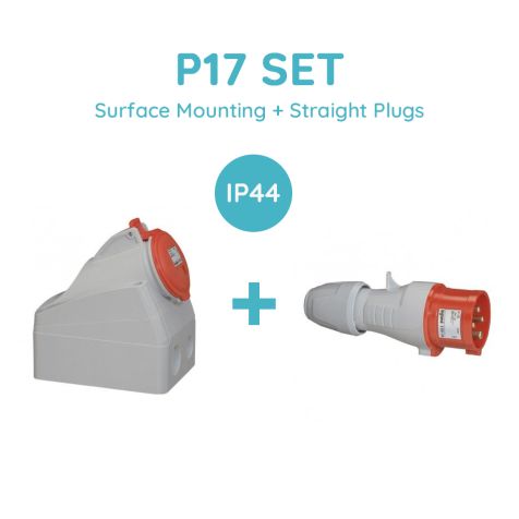 Legrand P17 SET 16A 3P+N+E 380/415V Ip44 Surface Mounting + Straight Plugs - 555159+555129