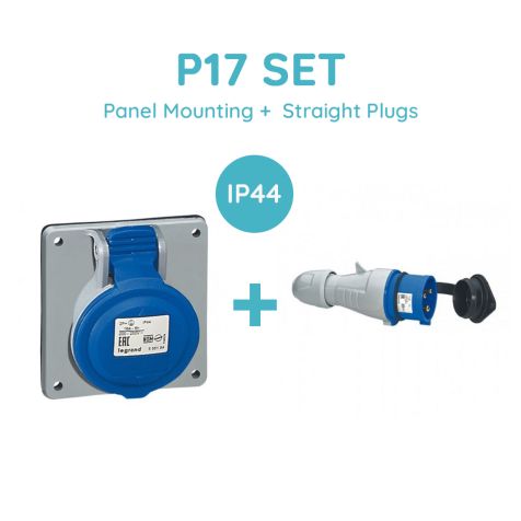 Legrand P17 SET 16A 2P+E 200/250V Ip44 Panel Mounting + Straight Plugs - 555184+555124