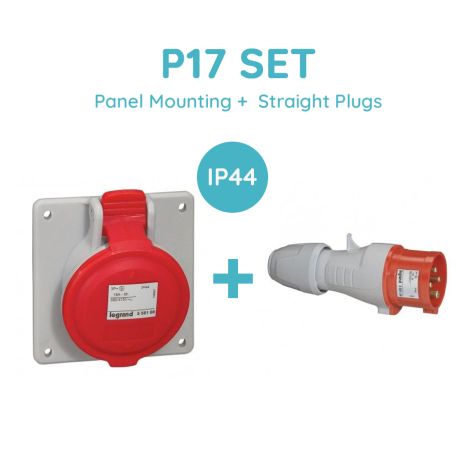 Legrand P17 SET 16A 3P+E 380/415V Ip44 Panel Mounting + Straight Plugs - 555188+555128
