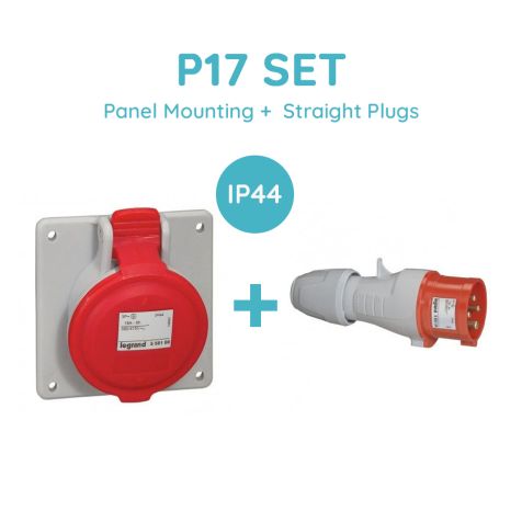 Legrand P17 SET 16A 3P+N+E 380/415V Ip44 Panel Mounting + Straight Plugs - 555189+555129