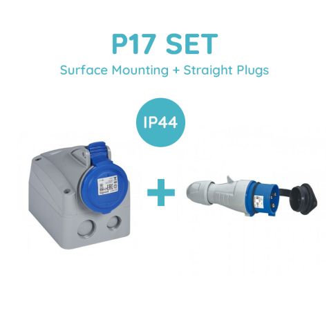 Legrand P17 SET 32A 2P+E 200/250V Ip44 Surface Mounting + Straight Plugs - 555254+555234