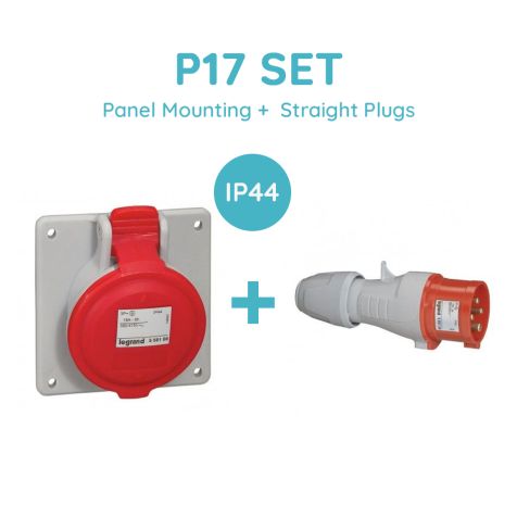 Legrand P17 SET 32A 3P+E 380/415V Ip44 Panel Mounting + Straight Plugs - 555288+555238
