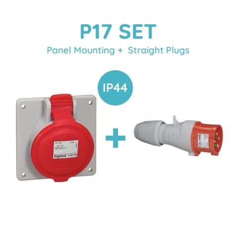 Legrand P17 SET 32A 3P+N+E 380/415V Ip44 Panel Mounting + Straight Plugs - 555289+555239