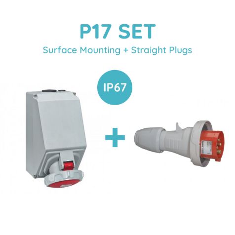 Legrand P17 SET 16A 3P+E 380/415V Ip67 Surface Mounting + Straight Plugs - 555358+555328