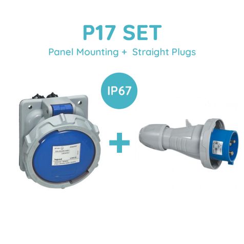 Legrand P17 SET 16A 2P+E 200/250V Ip67 Panel Mounting + Straight Plugs - 555384+555324