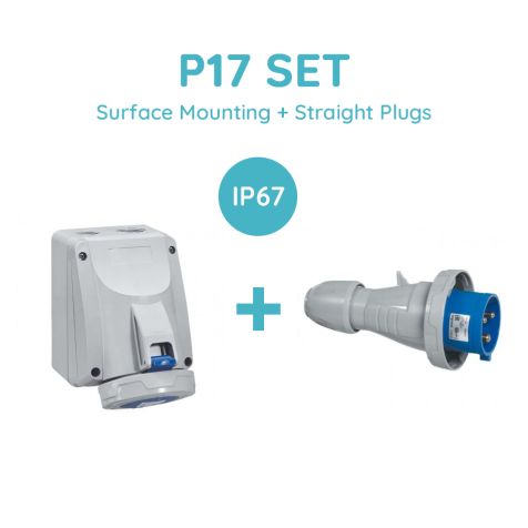 Legrand P17 SET 32A 2P+E 200/250V Ip67 Surface Mounting + Straight Plugs - 555454+555434