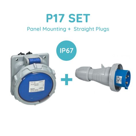 Legrand P17 SET 32A 2P+E 200/250V Ip67 Panel Mounting + Straight Plugs - 555484+555434
