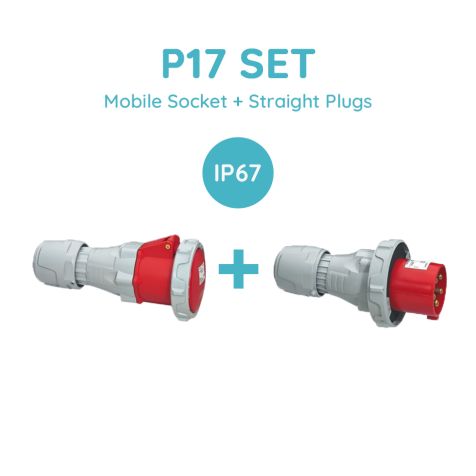 Legrand P17 SET 63A 3P+E 380/415V Ip67 Mobile Socket + Straight Plugs - 555508+555528