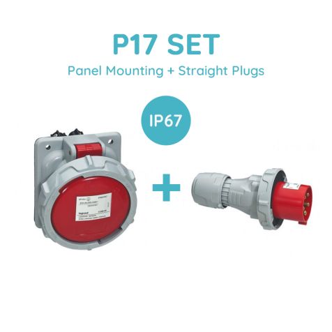 Legrand P17 SET 63A 3P+E 380/415V Ip67 Panel Mounting + Straight Plugs - 555588+555528