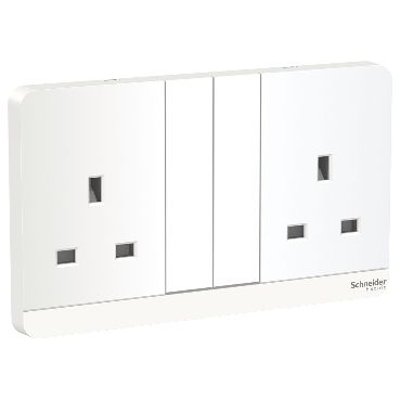 Schneider AvatarOn, Switch socket, 2G, 3P, 13A, 250V, LED, White - E83T25N_WE