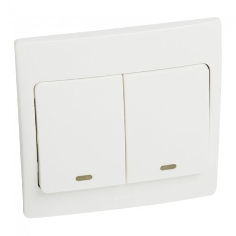Legrand Mallia - 2G1w switch with indicator - white - with frame