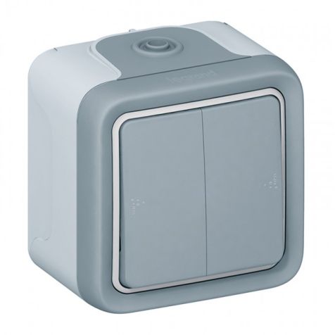 Legrand Switch Plexo IP55 - 2 gang 2-way - 10 AX 250 V~ - surface mounting - grey - 69715