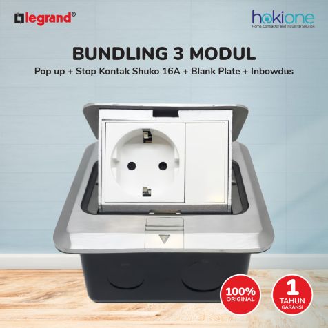 Legrand Bundling Popup Alumunium 3 Modul + Stop Kontak Shuko 16A dengan CP