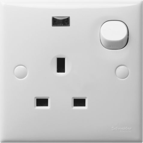 Schneider S-Classic, Switch Socket with Neon & Plug, 1G, White - E15NR_EP13_E238_B