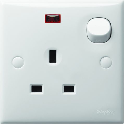 Schneider S-Classic, Switch Socket Outlet with Neon, 1G, White - E15NR_WE