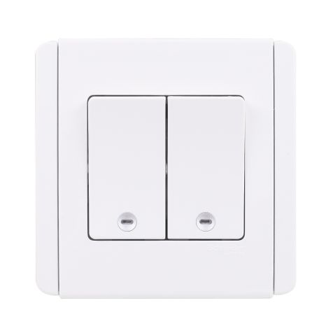 Schneider Neo, Switch, 2G, 1W, 10AX, 250V, White, Vertical Dolly with White LED - E3032V1_EWWW_G3