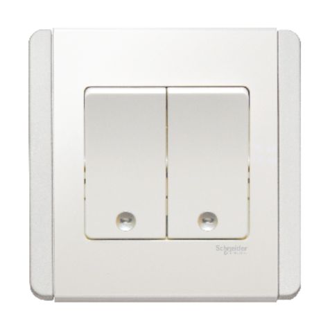 Schneider Neo, Switch, 2G, 2W, 10AX, 250V, White, Vertical Dolly with White LED - E3032V2_EWWW_G3