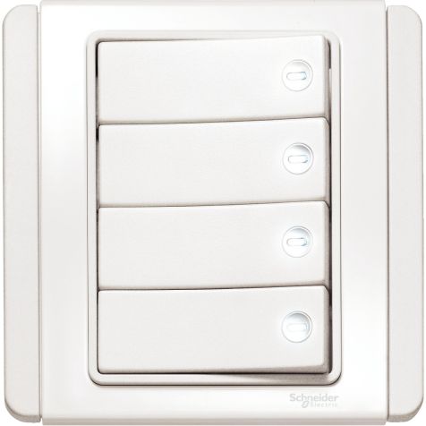 Schneider Neo, Switch, 4G, 1W, 10AX, 250W, White, Horizontal Dolly Switch with White LED - E3034H1_EWWW_G3