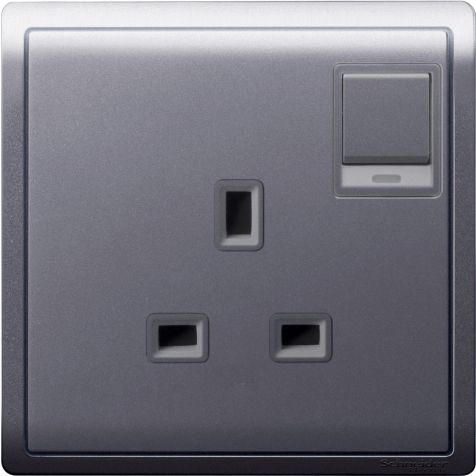 Schneider Pieno, Switch Socket, 1G, 13A, 250V, With Neon, Lavendar Silver - E8215N_LS_G1