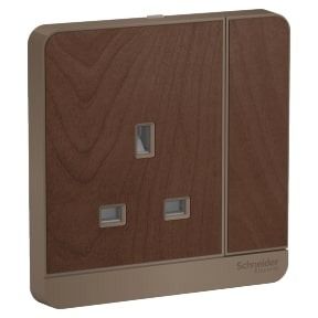 Schneider AvatarOn, Switched Socket, 3P, 13A, 250V, LED, Wood - E8315N_WD