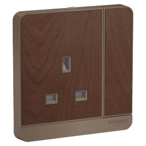 Schneider AvatarOn, Switched Socket, 3P, 13A, 250V, LED, Wood - E8315N_WD