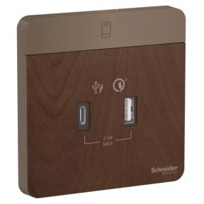 Schneider AvatarOn, USB Charger, type A + C, 2.1...3 A, Wood - E8332ACQUSB_WD