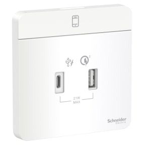 Schneider AvatarOn, USB Charger, type A + C, 2.1...3 A, White - E8332ACQUSB_WE