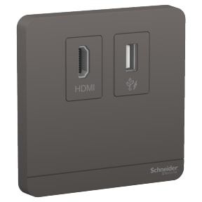 Schneider AvatarOn, data socket, HDMI + USB, Dark Grey - E8332HDUSB_DG