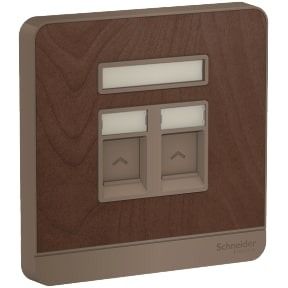 Schneider AvatarOn, 2 data sockets, RJ45, cat5e, shuttered, Wood - E8332RJS4_WD