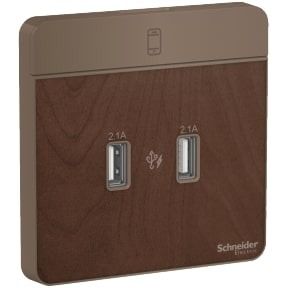 Schneider AvatarOn, USB charger, 2 type A, 2.1 A, Wood - E8332USB_WD