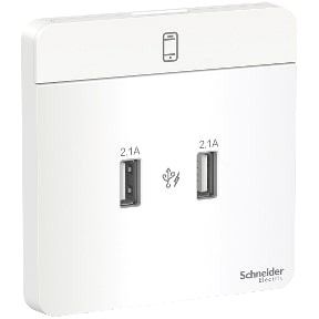 Schneider AvatarOn, USB charger, 2 type A, 2.1 A, White - E8332USB_WE