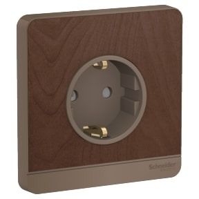 Schneider AvatarOn, Socket Outlet, 2P + E, 16A, Schuko, Wood - E83426_16S_WD_G3