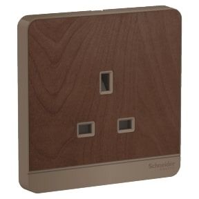 Schneider AvatarOn, Socket Outlet, 3P, 13A, British BS 1363A, Wood - E83426_WD