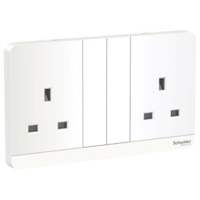 Schneider AvatarOn, Switch socket, 2G, 3P, 13A, 250V, White - E83T25_WE