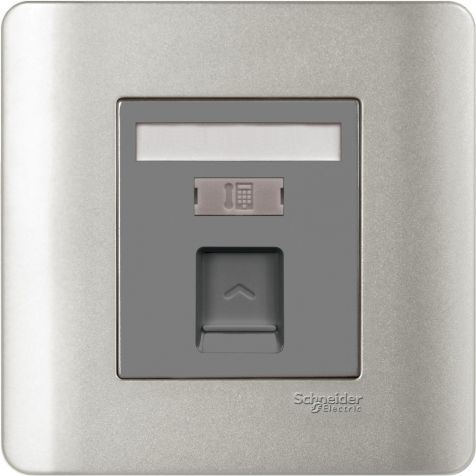 Schneider Zencelo, Telephone Socket, 1G, Silver Satin - E8431RJS4_SA