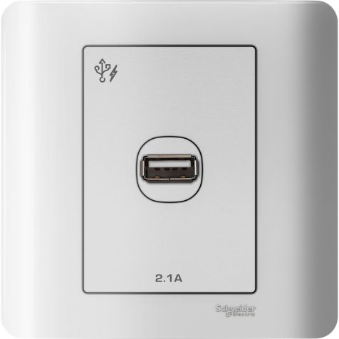 Schneider Zencelo, USB Socket, 2.1A, White - E8431USB_WE