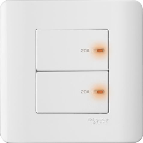 Schneider Zencelo, Switch, 2G, 2W, 20A, Full-Flat Double Pole Switch with Neon, White - E8432D20_WE