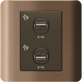 Schneider Zencelo, USB Socket, 2.1A, Silver Bronze - E8432USB_SZ