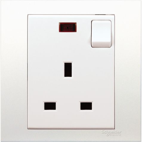 Schneider Vivace, Switch Socket With Neon, 13A 250V 1G, White - KB15N