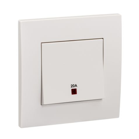 Schneider Vivace, Switch, 20A ,250V, 1G, Double Pole Switch with Neon and Earth, White - KB31D20NE_WE