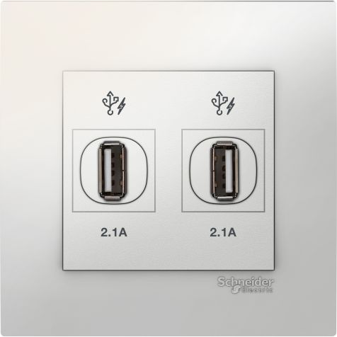 Schneider Vivace, USB Socket, 2.1A, White - KB32USB_WE