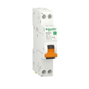 Schneider Domae RCBO, 1P + N,  6 A, C Curve, 30 mA, type AC, 6000 A - DOMD01606