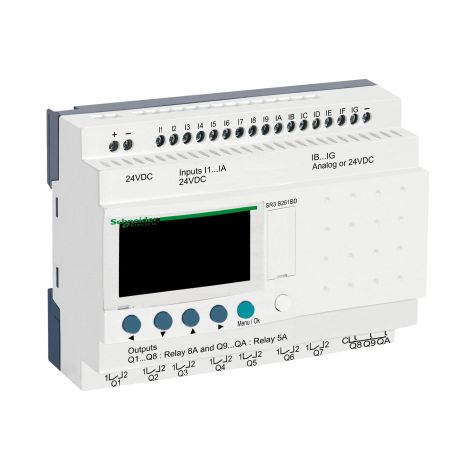 Schneider Zelio Logic - modular smart relay - 26 I O - 24V - DC - clock - display - SR3B261BD